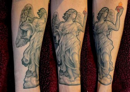 Tattoos - Nate Beavers Black and Gray Bernini Angel Statue Tattoo - 56670